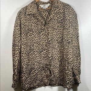 100% Silk Leopard Print Button Down Shirt